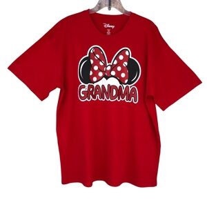 Disney Women’s Grandma Minnie Mouse Ears Graphic Short Sleeve Tee Shirt Red XL